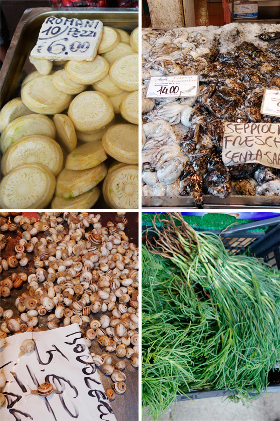 Marché de Venise, poissons et légumes