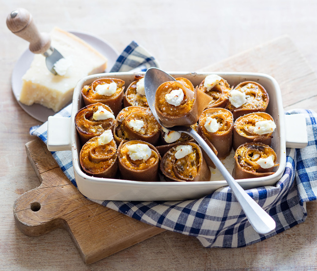 Lasagnes roulées au potiron, recette de Laura Zavan