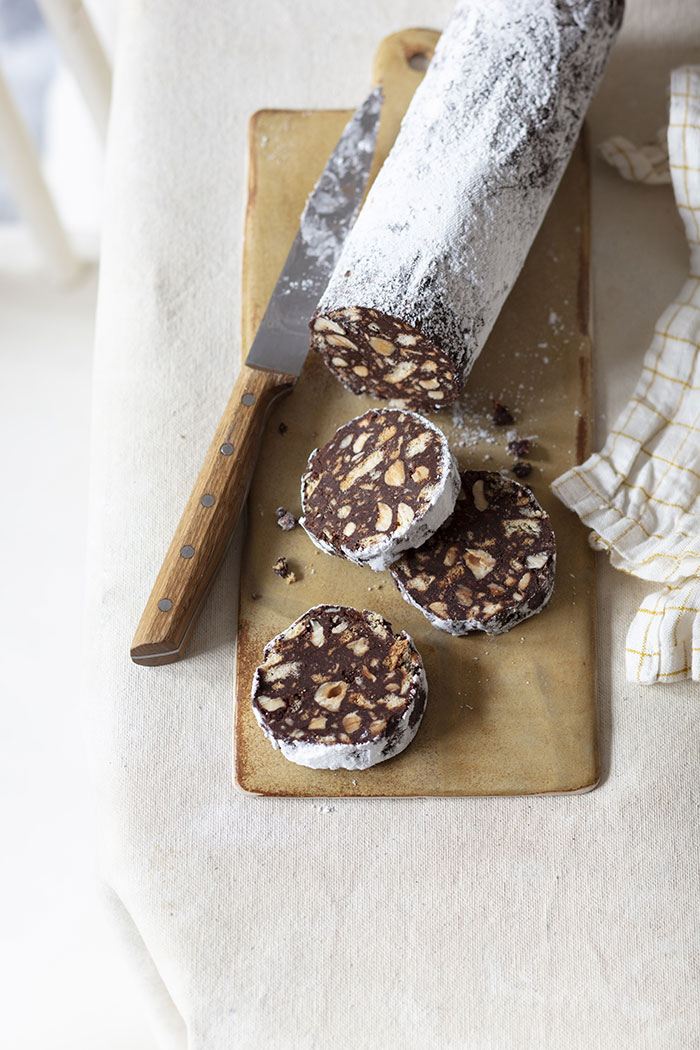Saucisson chocolat-noisettes, recette de Laura Zavan
