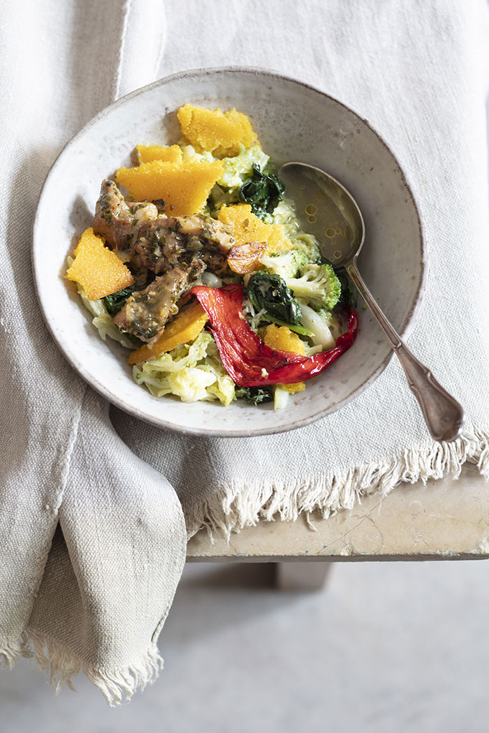 Polenta croustillante et légumes, recette de Laura Zavan